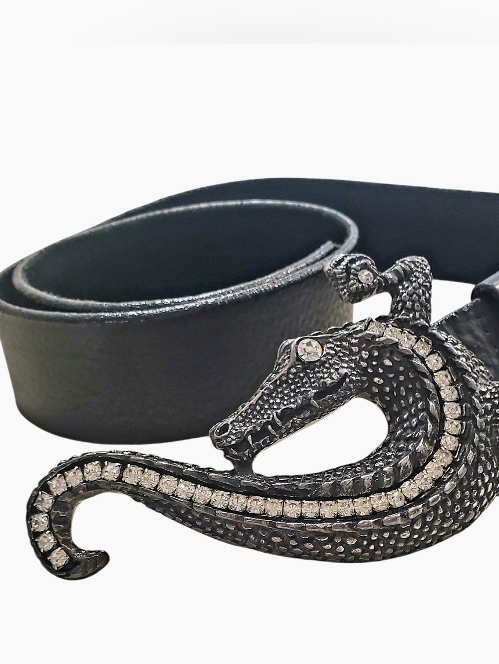 Brave Leather Belt with Crystal Embellished Alligator Buckle Made In Italy